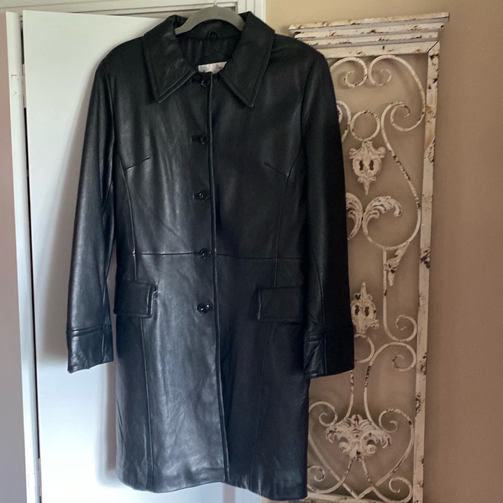 Like New Black Leather Coat.